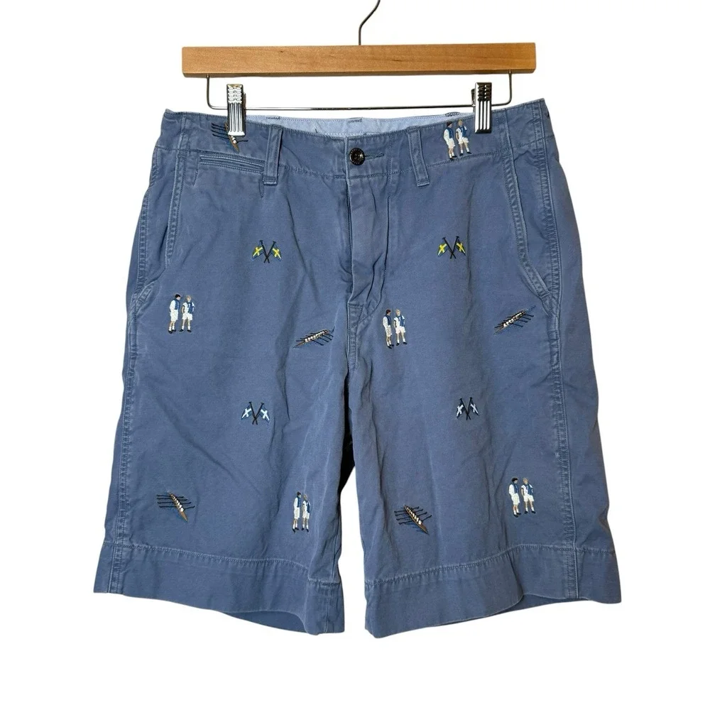 Polo Ralph Lauren Embroidered Row Club Blue Chino Shorts Men's 30 Old Money Rare